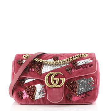 Gucci GG Marmont Flap Bag Embellished Matelasse Velvet Small