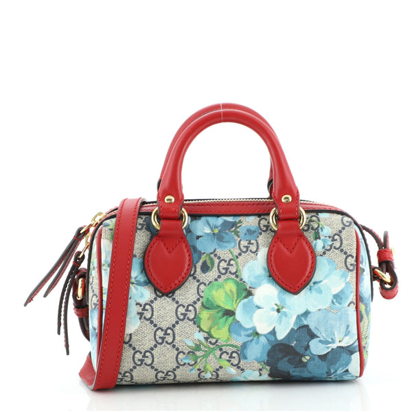 Gucci Blue GG Blooms Coated Canvas Small Boston Top Handle Bag