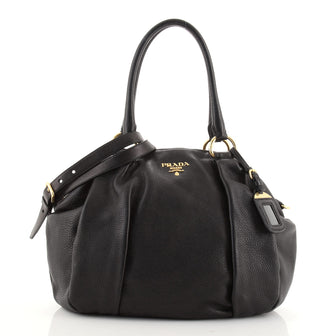 Prada Pleated Convertible Zip Satchel Vitello Daino Medium