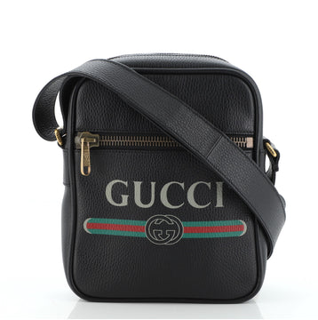 Gucci Logo Zip Messenger Bag Printed Leather Small