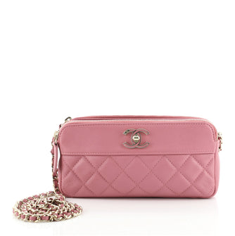 Chanel Mademoiselle Vintage Double Zip Clutch with Chain Quilted Sheepskin
