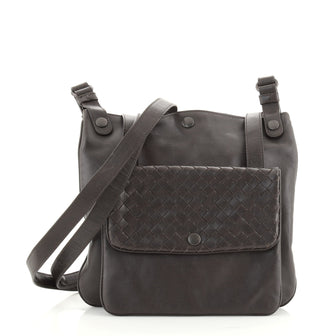 Bottega Veneta Double Pouch Messenger Leather with Intrecciato Detail Small