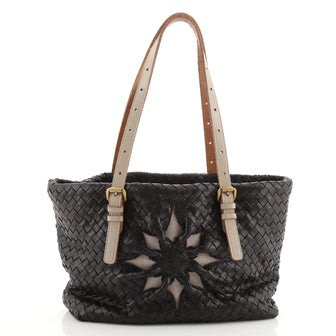 Bottega Veneta Flower Belted Tote Intrecciato Nappa and Canvas Small