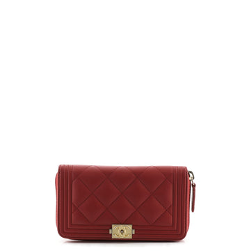 Chanel Boy Zip Around Wallet Quilted Lambskin Small