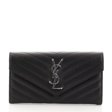 Saint Laurent Classic Monogram Flap Wallet Matelasse Chevron Leather Large