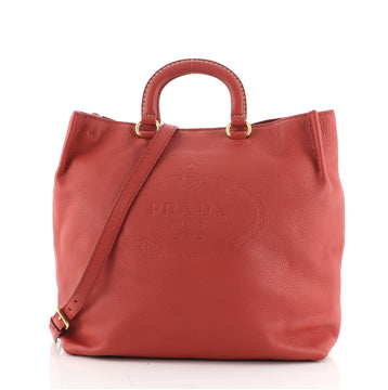 Prada Embossed Logo Convertible Open Tote Vitello Daino Large