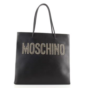 Moschino Logo Shopper Tote Studded Leather Medium