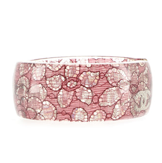 Chanel CC Hinged Bangle Bracelet Resin with Lace and Faux Pearls