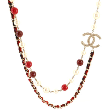 Chanel Paris-Edinburgh Long Pearl Necklace Metal with Faux Pearls and Tweed