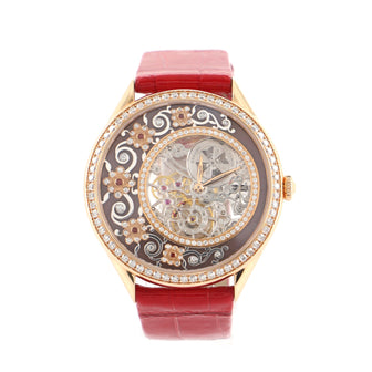 Vacheron Constantin Metiers D'art Fabuleux Ornements French Lace Manual Watch Rose Gold and Alligator with Diamonds, Red Sapphires and Enamel 37