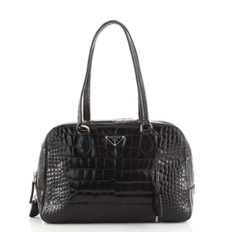 Prada St. Cocco Lucido Bauletto Shoulder Bag Crocodile Embossed Leather Large
