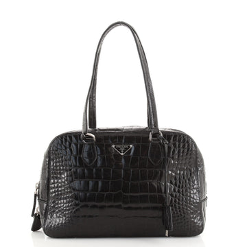 Prada St. Cocco Lucido Bauletto Shoulder Bag Crocodile Embossed Leather Large