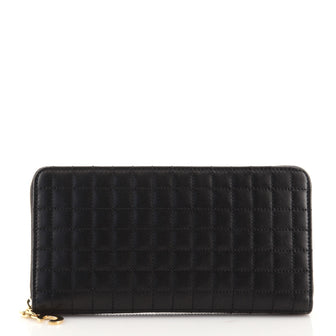 Celine C Charm Zip Around Wallet Quilted Leather Long