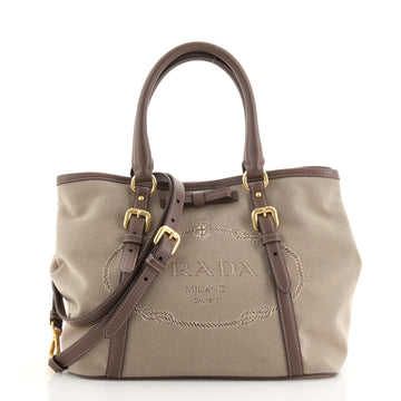 Prada Logo Convertible Tote Canvas with Leather Medium