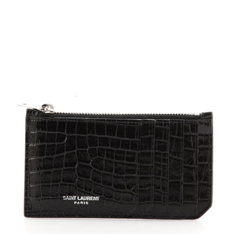 Saint Laurent Fragment Zip Card Holder Crocodile Embossed Leather