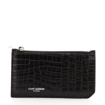 Saint Laurent Fragment Zip Card Holder Crocodile Embossed Leather