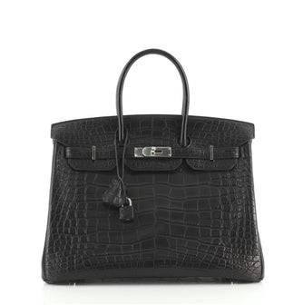 Hermes Birkin Handbag Black Matte Alligator with Palladium Hardware 35