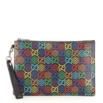 Gucci Wristlet Zip Pouch Psychedelic Print GG Coated Canvas Medium
