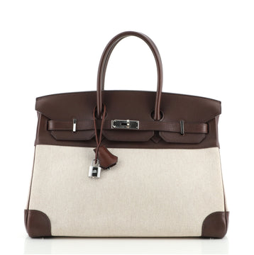 Hermes Birkin Handbag Toile and Brown Evergrain with Palladium Hardware 35
