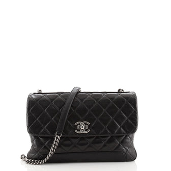 Chanel Aged Chain Compartment Messenger Bag Quilted Glazed Calfskin Medium