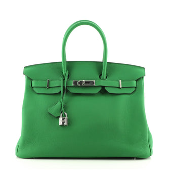 Hermes Birkin Handbag Green Togo with Palladium Hardware 35