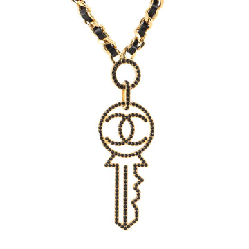 Chanel Key Pendant Necklace Metal with Leather and Crystals