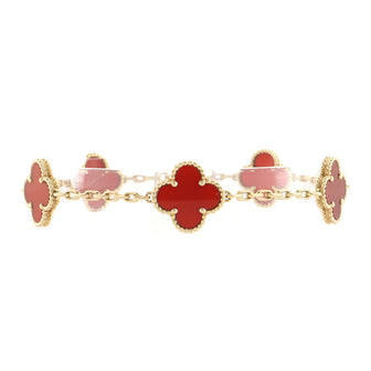 Van Cleef & Arpels Vintage Alhambra 5 Motifs Bracelet 18K Yellow Gold and Carnelian