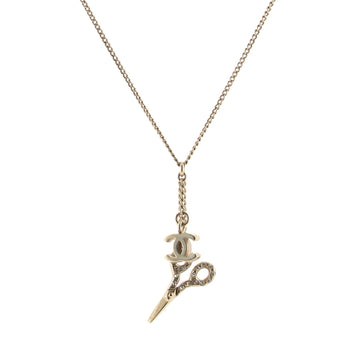 Chanel CC Scissor Pendant Necklace Embellished Metal