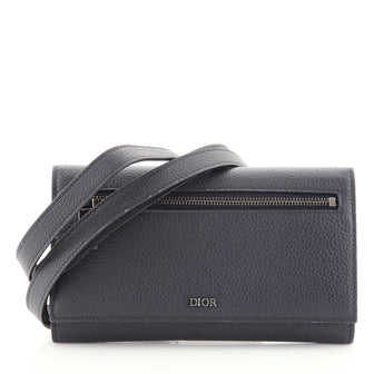 Christian Dior Front Zip Flap Wallet on Strap Leather