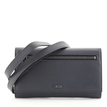 Christian Dior Front Zip Flap Wallet on Strap Leather