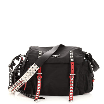Prada New Vela Messenger Tessuto with Studded Leather Medium
