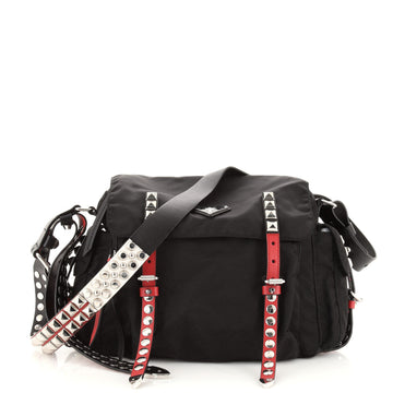 Prada New Vela Messenger Tessuto with Studded Leather Medium