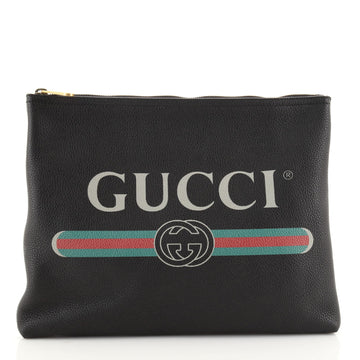 Gucci Logo Portfolio Pouch Printed Leather Medium
