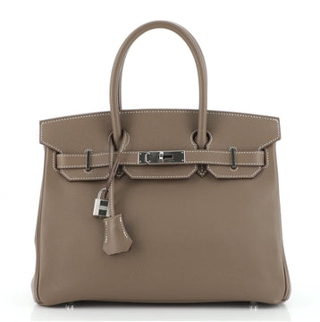 Hermes Birkin Handbag Grey Epsom with Palladium Hardware 30