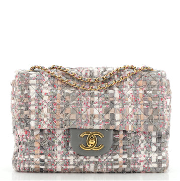 Chanel Classic Single Flap Bag Quilted Woven Fabric Medium