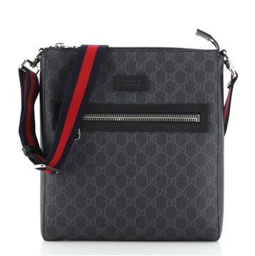 Gucci Web Strap Front Zip Messenger Bag GG Coated Canvas Medium