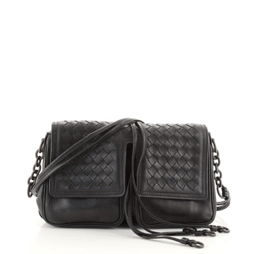 Bottega Veneta Double Pocket Flap Crossbody Leather and Intrecciato Nappa Small
