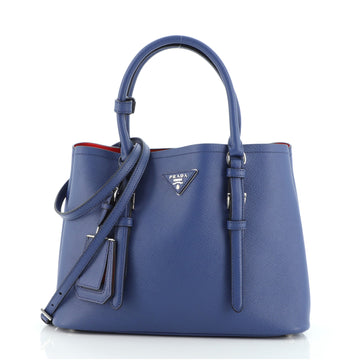 Prada Covered Strap Cuir Double Tote Saffiano Leather Medium