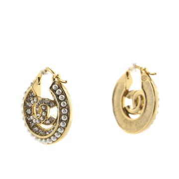 Chanel CC Round Hoop Earrings Metal with Crystals and Faux Pearls