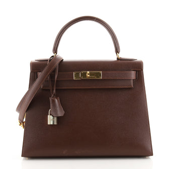 Hermes Kelly Handbag Brown Courchevel with Gold Hardware 28