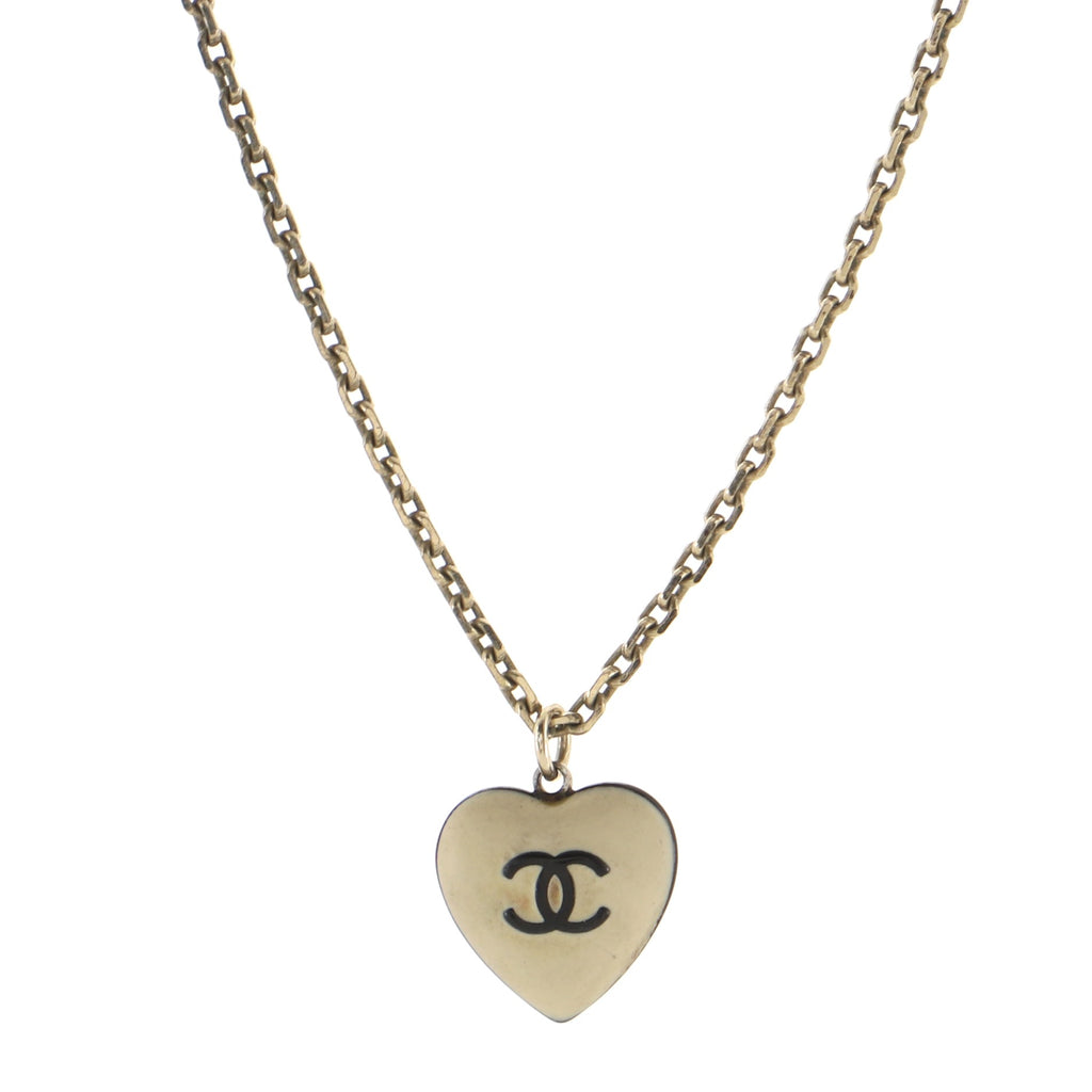 Chanel Camellia Heart Pendant Necklace Metal and Enamel Black 81420203