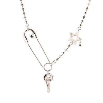 Christian Dior Punk Safety Pin Keys Bead Chain Necklace Metal