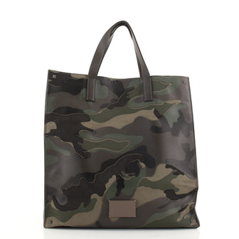 Valentino Open Tote Camo Leather and Canvas North South