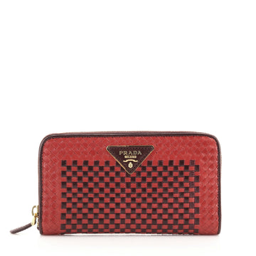 Prada Zip Around Wallet Madras Woven Leather