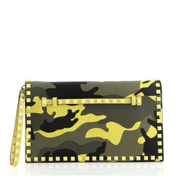 Valentino Rockstud Flap Clutch Camo Leather and Canvas