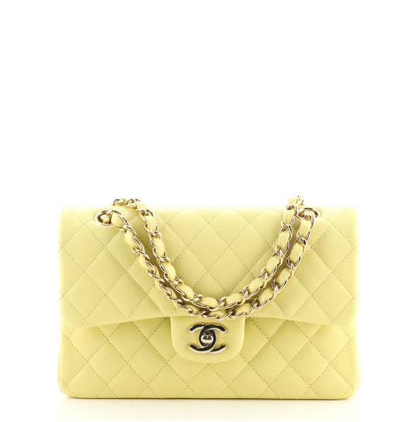 Chanel Classic Small Double Flap 21P Yellow Quilted Caviar with light gold  hardware