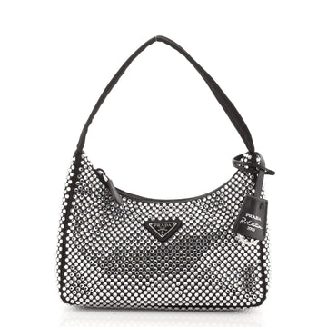 Prada Re-Edition 2000 Hobo Crystal Embellished Satin Mini