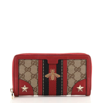 Gucci Vintage Bee Web Zip Wallet GG Canvas with Leather