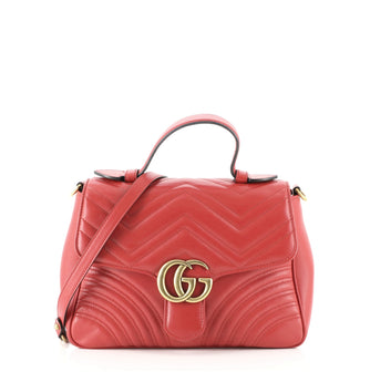 Gucci GG Marmont Top Handle Flap Bag Matelasse Leather Small