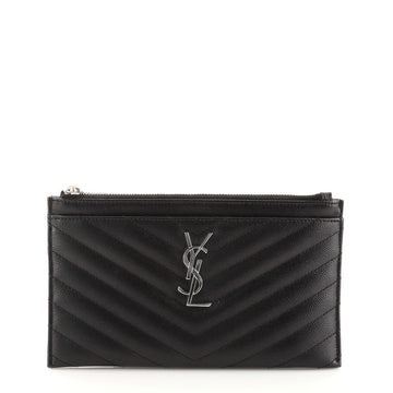 Saint Laurent Classic Monogram Zip Bill Pouch Matelasse Chevron Leather Medium